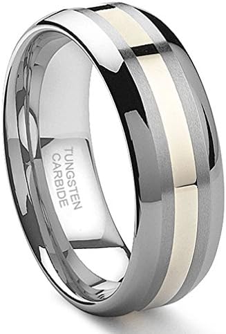 8MM Tungsten Carbide 14K Yellow Gold Inlay Wedding Band Ring Size 7-15.5