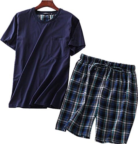 Amoy madrola Men's Cotton Soft Sleepwear/Short Sets/Pajamas Set SY227-Round Navy-L