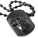 SCOO Hand Carved Natural Genuine Obsidian Howling Wolf Head Amulet Pendant Necklace