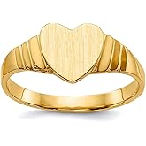JewelryWeb 1 To 4mm 10k Solid Yellow Gold Satin Love Heart Signet Ring Size 3.50 Statement Ring