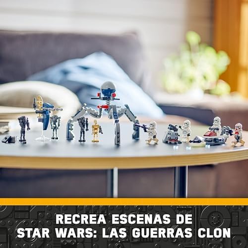 Star Wars Pack de Combate: Soldado Clon y Droide de Combate, Juguete Infantil, Moto Speeder de Juguete, Figura Tri-Droide y Puesto Defensivo, Regalo para Niños y Niñas de 7 Años o Más 75372
