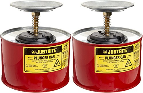 Justrite 10208 2-Quart Plunger Can – Coated Steel With Brass & Ryton Pump For Solvents & Cleaning Fluids