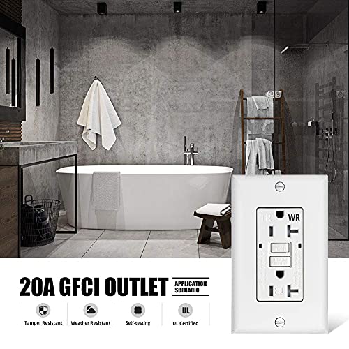 GFCI Outlet Receptacle-20 amp WR Tamper Resistant Electrical White Self Testing Duplex Ground ...