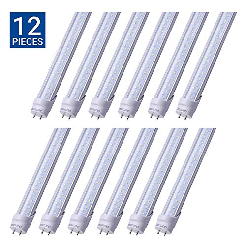 4foot Led Shop Light Tube Bulb G13 28w 2 Rows LEDs , Ballast Bypass Required, 80W Replacement LED Bulb Lights, 3360 Lumens, Cold White 6000K, Dual-End Powered Clear Cover AC85-277V Pack of 12