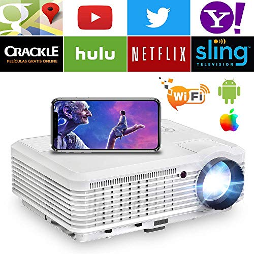 Wireless WiFi HDMI Android Projector 4600 Lumen LCD LED Smart Multimedia Video Projector Home Theater Support HD 1080P Airplay HDMI USB RCA VGA AV for Smartphone DVD Game Console Laptop Outdoor Movie