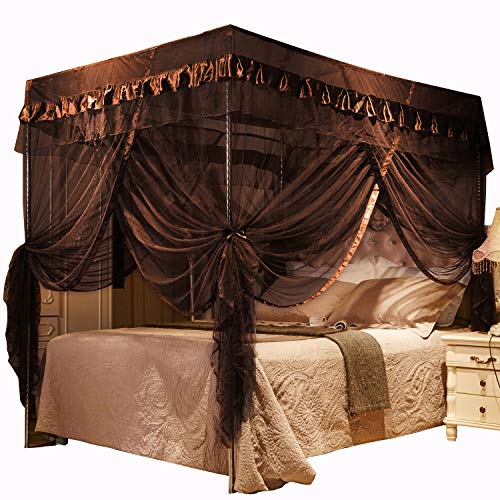 Mengersi 4 Corners Post Bed Curtain Canopy Canopies Bedroom Decoration (Queen, Coffee)