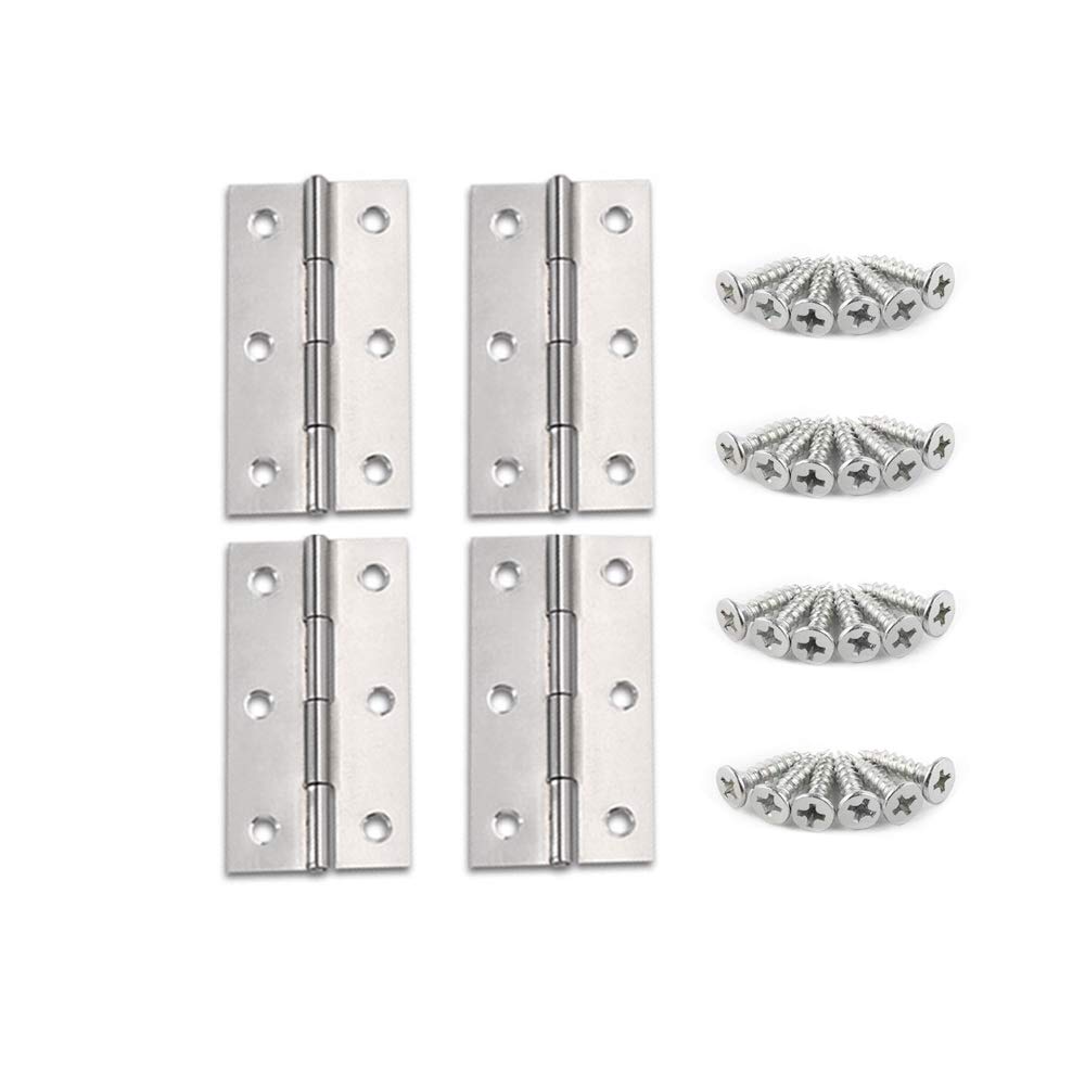 YOFASEN Stainless Steel Bearing Hinges - Home Furniture Door Hinges Cabinet Drawer Hinges Small Hinges with Matching Fixing Screws, Silver, 3.5 Inch(80 * 60 * 1.2mm) - 4pcs
