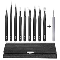 Anti-Static Precision Tweezers Set,10 Pack ESD Tweezer Kit Stainless Steel Tweezers, Non-magnetic Curved Tweezers for Craft, Jewelry, Electronics Repair, Soldering, Laboratory Work