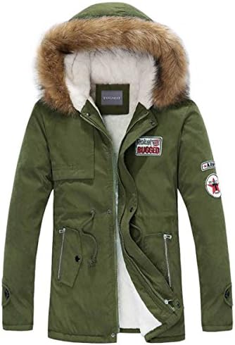 Men's Winter Hooded Coat - Mens Thicken Sherpa Lined Parka Outwear Jacket Black & Army Green