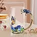 COAWG 330ML Tea Cup Glass Coffee Mugs, Handmade Rose Flower Butterfly Tea Mug with Spoon Gift for Birthday Wedding Christmas