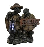Welcome Turtle Tortoise Shello Hello Sign With Solar Powered Lantern LED Light Statue Figure