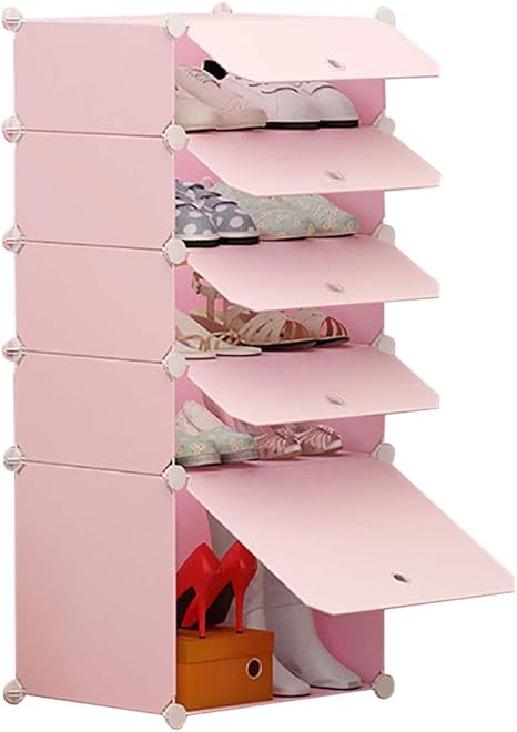 Amazon Qiqidedian 靴ラック靴ラック食器棚棚ラックラックキューブピンク防塵靴キャビネット女性靴ラック Size 5 Layers シューズボックス オンライン通販