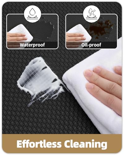 Color&Geometry Anti Fatigue Kitchen Mat Set of 2 Piece, Cushioned, Easy to Clean Kitchen Runner Rug for Floor/Sink, Non Skid Waterproof Kitchen Rugs for Long Standing, 17"x29"+17"x59", Black