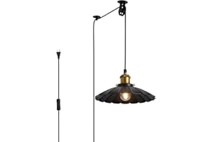 Oyisen Plug in Hanging Light, Vintage Black 9.8 Inch Lampshade Plug in Pendant Light for Dining Room and Living Room, Kitchen Island Retro Hanging Lamp Fixtures