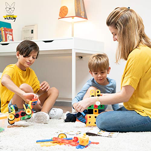 SMART WALLABY Bolts and Nuts Toy for Kids Ages 3+ Teaches STEM Skills - 101-pc. Construction Building Blocks for Fun Educational & Creative Growth - STEAM Learning Building Set with 52-pc. Gift Kit