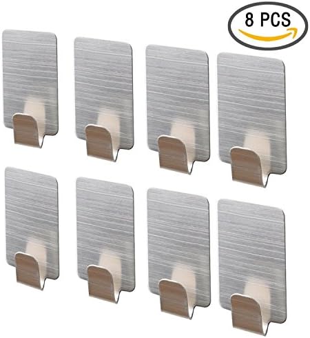 Towel Hooks - Small 0.39” x 1.77” x 0.98” Adhesive Stainless Steel Coat Hooks Hanger, Waterproof Wall Hooks for Hanging Pants Clothes Hats in Kitchen,Washroom (8 Pack)