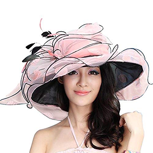 1950 Fashion Costumes - JUNE'S YOUNG Women Sun Hat Wide Brim Fashion Derby Hat Polka Dot