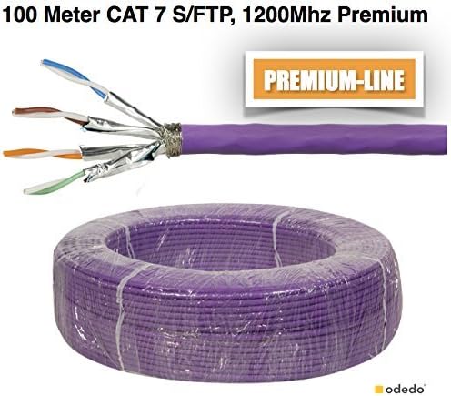 Odedo® LAN Installation Cable Cat. 7 S/FTP, 100 m 1200 Mhz 10 Gigabit Ethernet, Premium, LSZH, Purple, 100 Metre Network Cable 4x2xAWG23, according to IEC 60332 Tin-Plated Copper Wire Fabric, Brand Protection Class FRNC/3, Data Cable For Connection to Network Sockets and Patch Panels