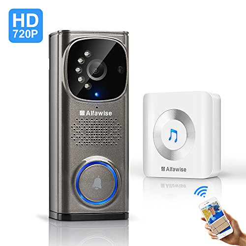 Wi-fi Video Doorbell Video Intercom, Alfawise Wireless Doorbell 720p HD 2.4Ghz wifi Security NVR Camera with Motion Detection, Night Vision Function, IP65 Weatherpoof, App Control for IOS and Android