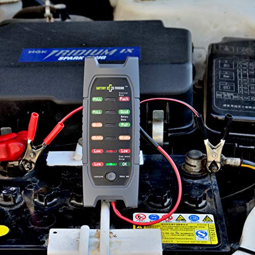 12V Car Battery Tester, Professional Alternator Check Analyzer Lead Diagnostic Tool with 6 LED, Two Testing Clips, Battery Check for Cars Motorcycles (Black, 1 xBattery Tester.)