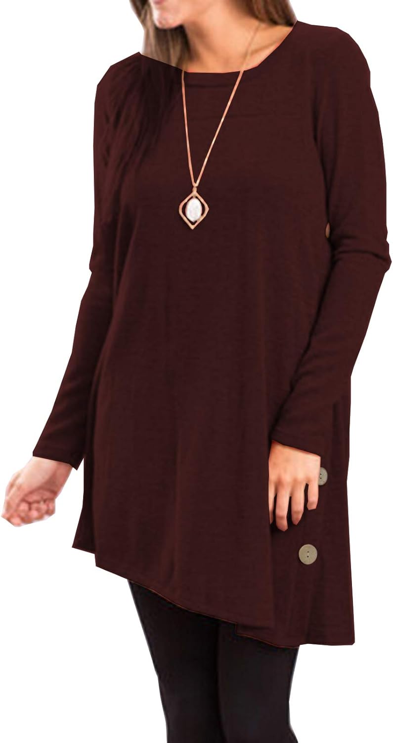iGENJUN Women's Long Sleeve Scoop Neck Button Side Sweater Tunic Dress at  Women’s Clothing store