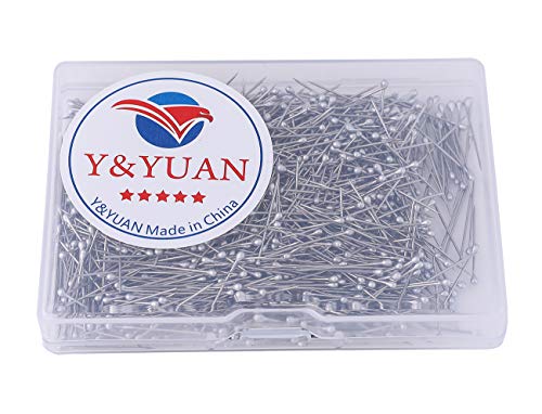 Y&YUAN 1 Inch Ball Head Dressmaker Pins Silver Straight Quilting Pins 1200 Count