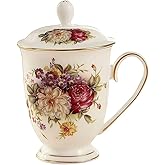 YX-SHMA Ceramic Mug,Fine Bone China Tea Cup, Tea Mugs for Women, Tea Cup with Lid, Suitable for Making Tea, Cold Drinks, Hot Drinks, Coffee, Etc, 10 oz