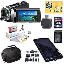 Sony HDR-PJ210 Digital HD Camcorder with Ultimate Accessory Kit - Includes 32GB High-Speed SDHC Memory Card + Card Reader + Replacment Sony FV100 4200mAh Battery Pack + Deluxe Padded Carrying Case + Solar Battery Charger / Backup + Lens Cleaning Kit including LCD Screen Protectors Photo Print