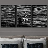 3 Piece Framed Canvas Wall Art Black and White Birds Canvas Prints Home Artwork Decoration for Living Room,Bedroom - 16