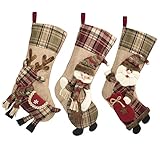 3 Pcs 18” Christmas Stockings Large Size with 3D Santa/Snowman/Reindeer, Xmas Stocking For Gifts Stuffers & Christmas Party Decoration