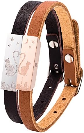 [ ホワイトクローバー ] ネコ 猫 ねこ ペアブレスレット カップル 人気 サージカルステンレス 月 ムーン キャット レザー ベルト ハート 4SBR017GOCA&4SBR017SVDB