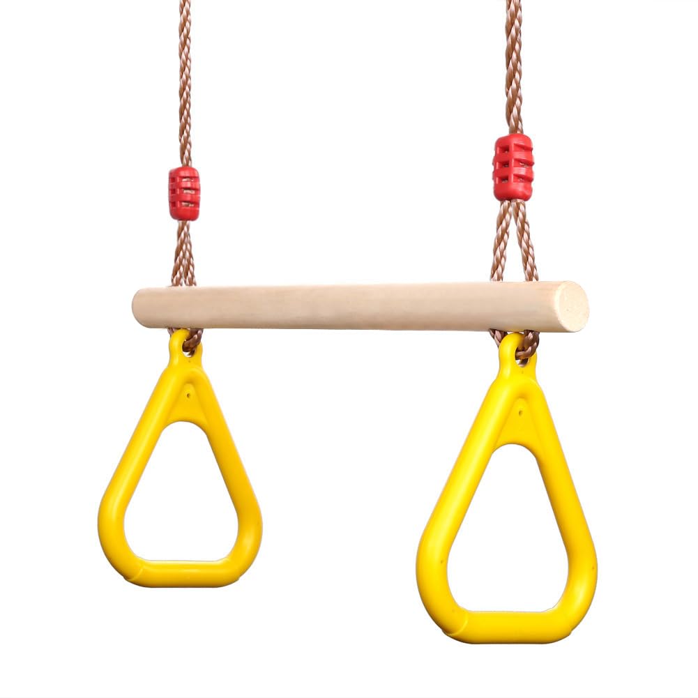 PELLOR Multifunction Children's Wooden Trapeze Swing With Plastic Gym Rings — image 1