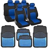 Sport Mesh Cloth Seat Covers w/ 2Tone Metallic Heavy Duty Rubber Floor Mats in Blue
