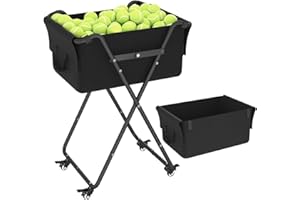 Ardier Foldable Tennis Ball Hopper Cart with Wheels, Portable Pickleball Holder Caddy Holds 175 Tennis Balls or 140 Pickleballs, Lightweight Baseball Basket Collector for Court Training & Coaching
