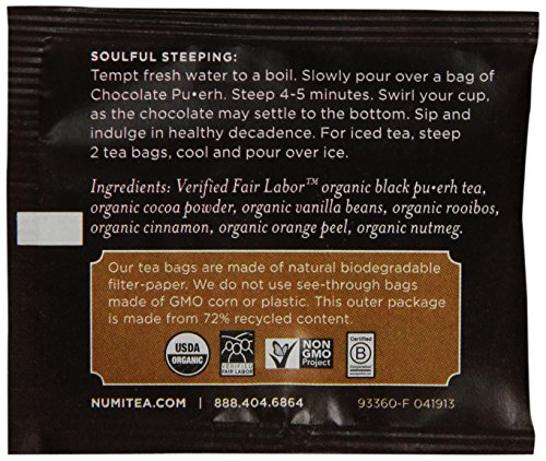 image for Numi Organic Tea--Chocolate Pu-erh--100 Count Non-GMO Biodegradable Te