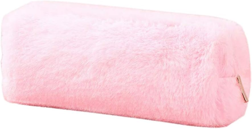 Momangel Lovely Girl's Plush Fluffy Pencil Case Makeup Pouch Coin Purse Storage Bag Pink 21cm x 9cm x 6cm