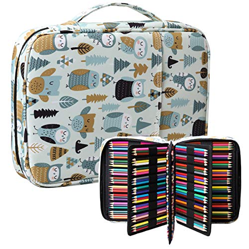 BOMKEE Coloring Pencil Case 220 Slots Pencils/Gel Pens Organizer Waterproof Travel Case Zipper Carrying Portable Pencil Markers Pen Holder Bag for Painter Writers School Students (Dumb Owl) - Thumbnail 7