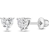 In Season Jewelry CZ Birthstone Heart Kids Earrings - 925 Sterling Silver Hypoallergenic Earrings for Girls with Safety Screw Backs - Safe & Comfortable for Toddlers, Kids & Little Girls