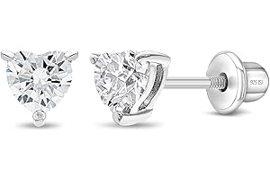 In Season Jewelry CZ Birthstone Heart Kids Earrings - 925 Sterling Silver Hypoallergenic Earrings for Girls with Safety Screw Backs - Safe & Comfortable for Toddlers, Kids & Little Girls