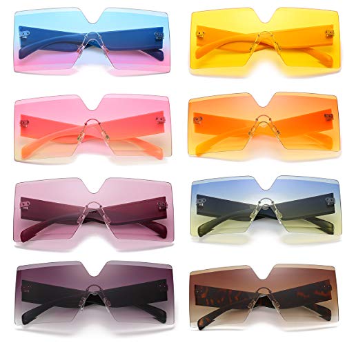 Oversized Square Sunglasses for Women Rimless Frame Candy Color Transparent Glasses (2 pack-pink/yellow)