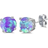 18 Colors Sterling silver 8X8 MM Opal Stud Earrings, Exquisite Opal Gemstone Earrings,Dainty Opal Earrings for Women Men,Opal Jewelry Gift for Women Men-1