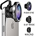 Oniza 3 in 1 Camera Lens Kit HD [Universal] for iOS Android & Samsung Galaxy Smartphones (iPhone 4 4S 5 5S 6 6S Plus and iPad) - Detachable 0.65x Wide Angle, 180° Fish Eye & Macro Lens [Easy Clip On]