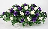 Beautiful Dark Purple and White Roses Silk Flower Cemetery Tombstone Saddle