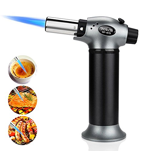 Lennov Micro Butane Gas Torch Lighter, Welding Soldering Brazing Refillable Tool, Professional Grade Culinary Blow torch for Camping BBQ Outdoor (Black-GF-879)