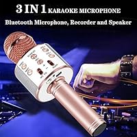 Wireless Microphone and Speaker Recorder 3 in 1, Christmas Home Party Microphones Karaoke Bluetooth, Portable Sing Karaoke Machine with Multi-Color LED Lights, Compatible with Android & iOS Devices