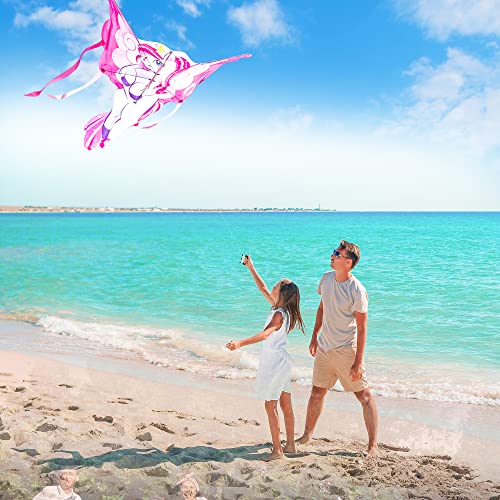 JOYIN Cometa de unicornio de 43.3 pulgadas, fácil de volar para niños y adultos, cometa de playa grande para juegos y actividades al aire libre