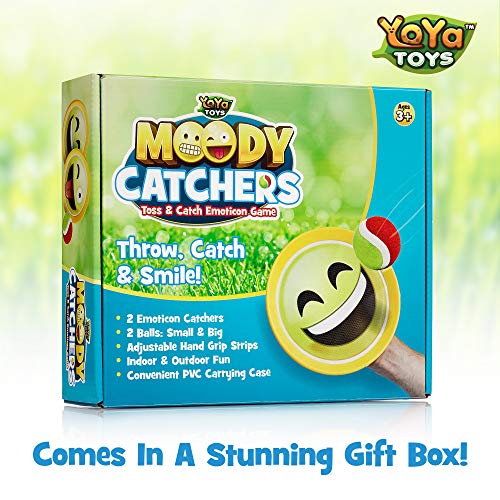 Emoji Toss & Catch Ball Game | 2 Disc Paddles, 2 Balls (One Big & One Small) & PVC Carry Bag Idea with Stunning Packaging | Safe, Durable & Family Friendly Game Set