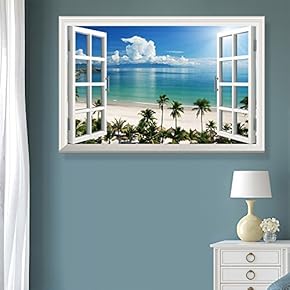 Window View Tropical Landscape with Beach and Palm Trees Gallery 12x18 inches