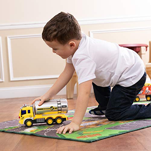 Toy To Enjoy Oil Tanker Truck Toy with Light & Sound - Friction Powered Wheels & Realistic Detailing - Heavy Duty Plastic Vehicle Toy for Kids & Children