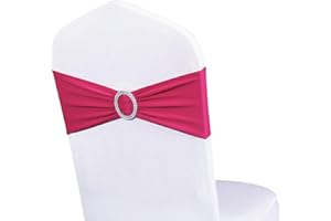 WENSINL Pack of 100 Wedding Hot Pink Chair Sashes, Spandex Fuchsia Chair Sash Bands with Silver Buckle, Elastic Chair Bows for Weddings Party Birthday Baby Shower Events Decorations (Fuchsia)